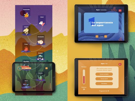 Contenidos digitales presentados en tres tablets